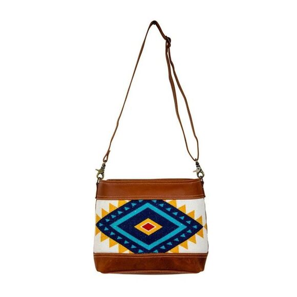 Myra Bag Handmade Star Shoulder Bag Upcycled Canvas & Cowhide Leather - Picture 5 of 9